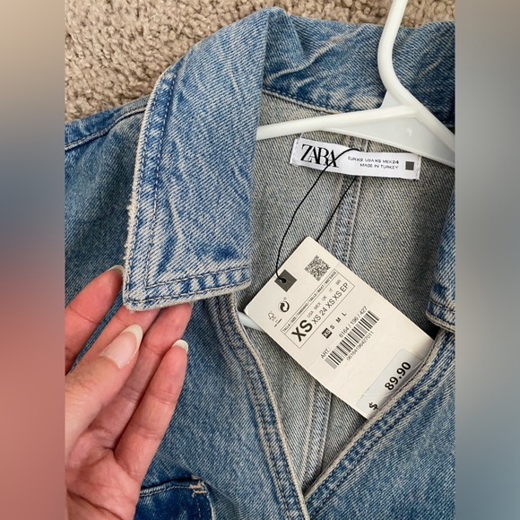 ZARA Denim Midi Shirt Dress Short lapel collar V-neck long sleeves Size XS NWT - Picture 15 of 16